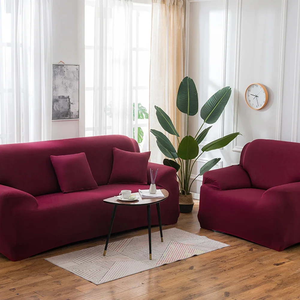 Elegant Elastic Sofa Slipcovers - Solid Color Milk Silk for Living Room Furniture Protection