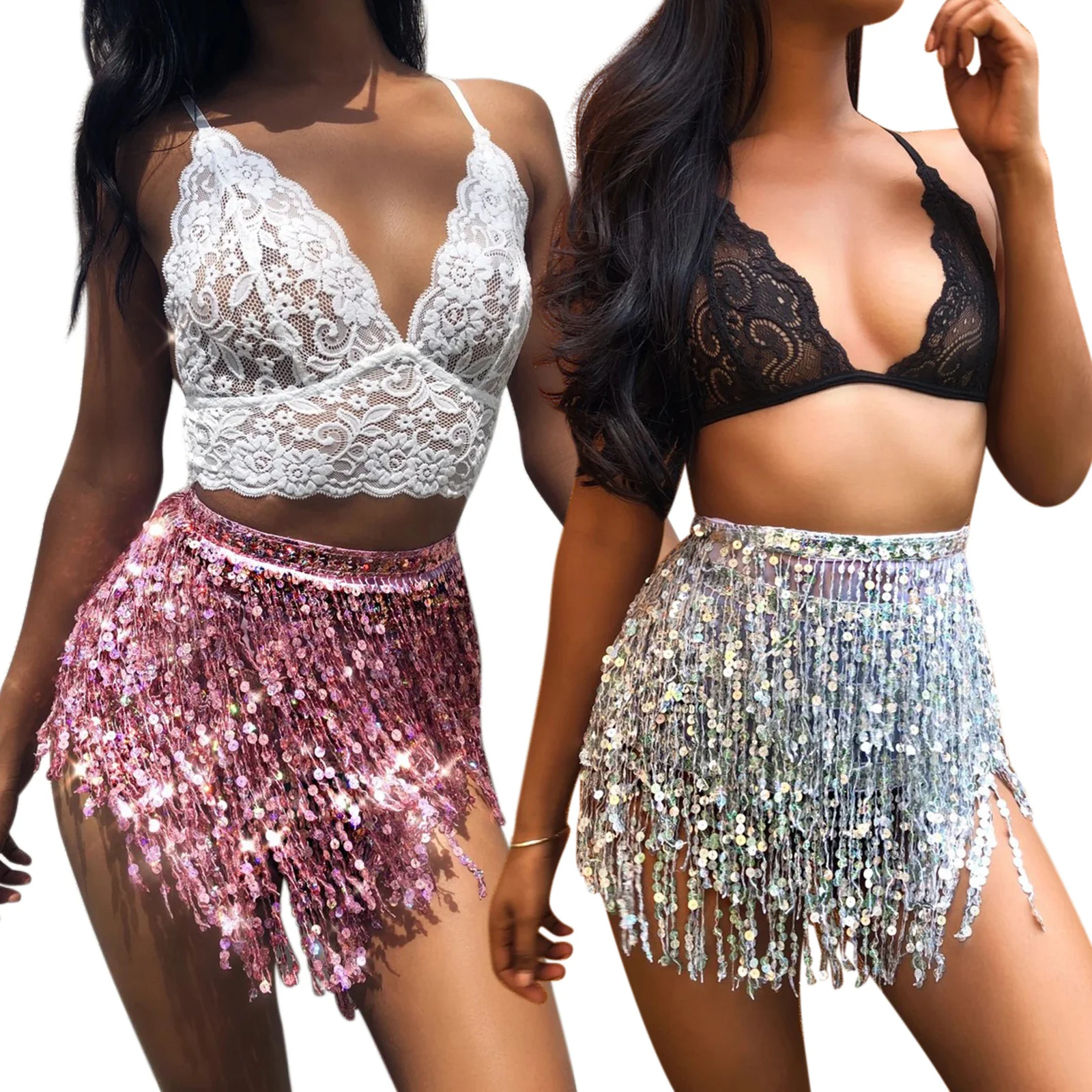2 Pcs Scarf Waist Chain Outfits Hip Sequin Tassel Skirt Scarfs for Belly Dancing
