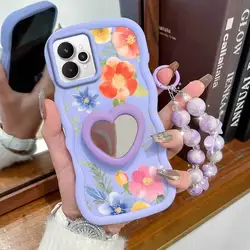 Light Blue Floral Phone Case Set with Lanyard and Stand for Realme 15x (India) (PURPLE)