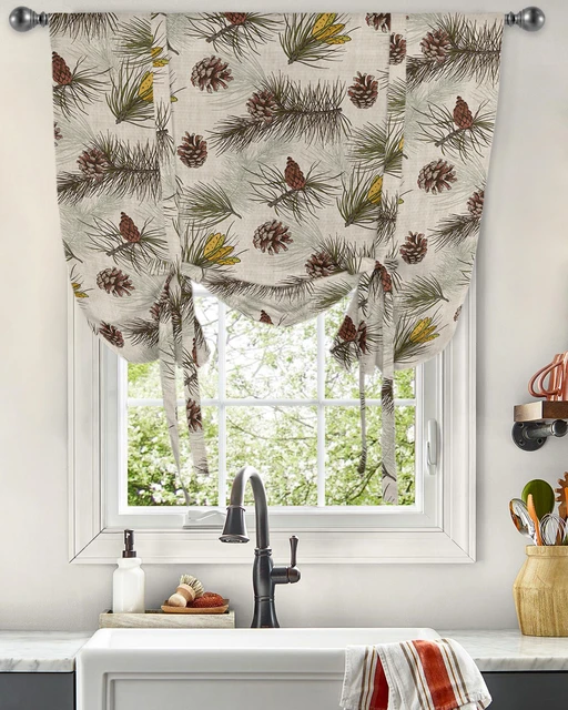 Winter Pine Tree Pine Cone Retro Window Curtain Tie Up Curtains for Kitchen  Living Room Adjustable Rod Pocket Drapes - AliExpress