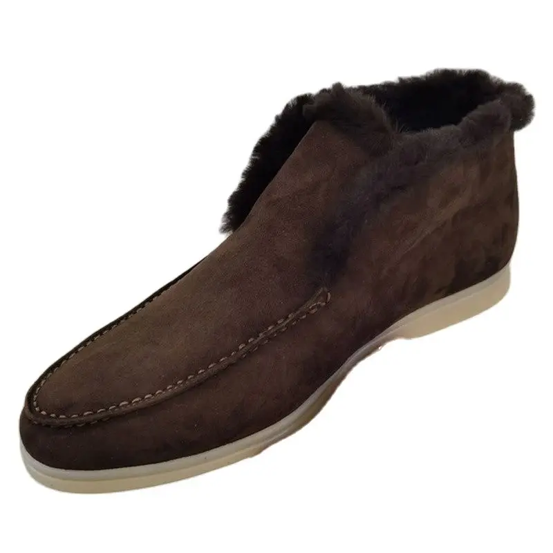 Winter Warm Comfortable Real Wool Ankle for Women High Quality Nude Suede Leather Slip-on Fur Top-level Man Snow Boots Mujer