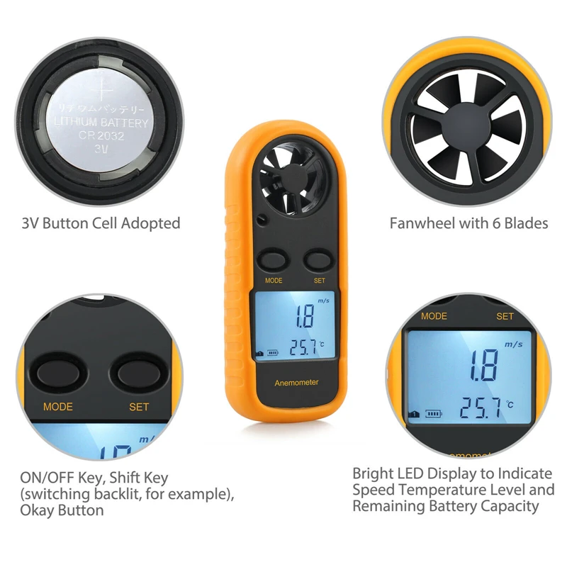 Description Picture 4 of itemDigital Anemometer Gm816 Hand-held Thermometer Wind Speed Meters Monitor Anemometro Gauge Speed Counters Speedometer