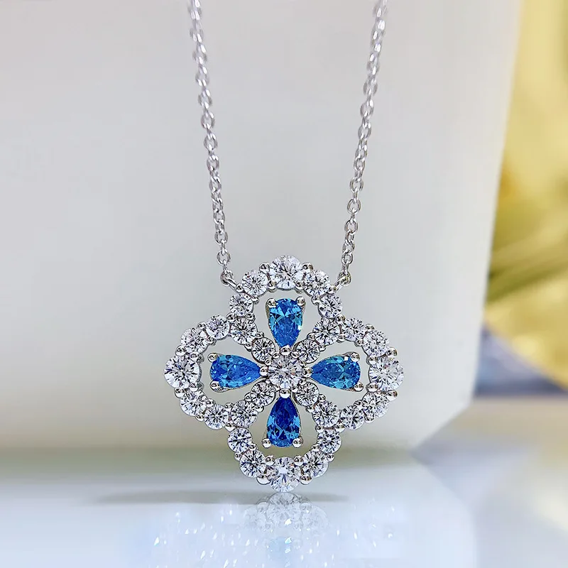 

S925 New Silver Clover Necklace Retro Short Cross Chain Silver Chain Popular Necklace 40+3
