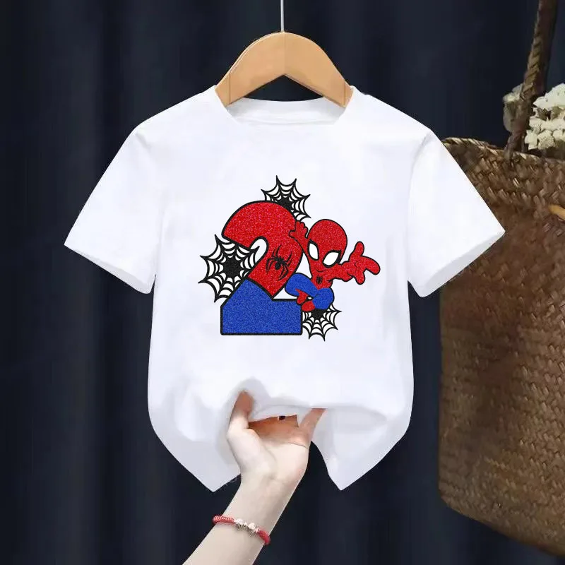 Children's T-shirt Birthday Numbers 1-8 Marvel T-shirt Children's Cartoon Kawaii Casual Wear Superhero Boys and Girls T-shirt 2