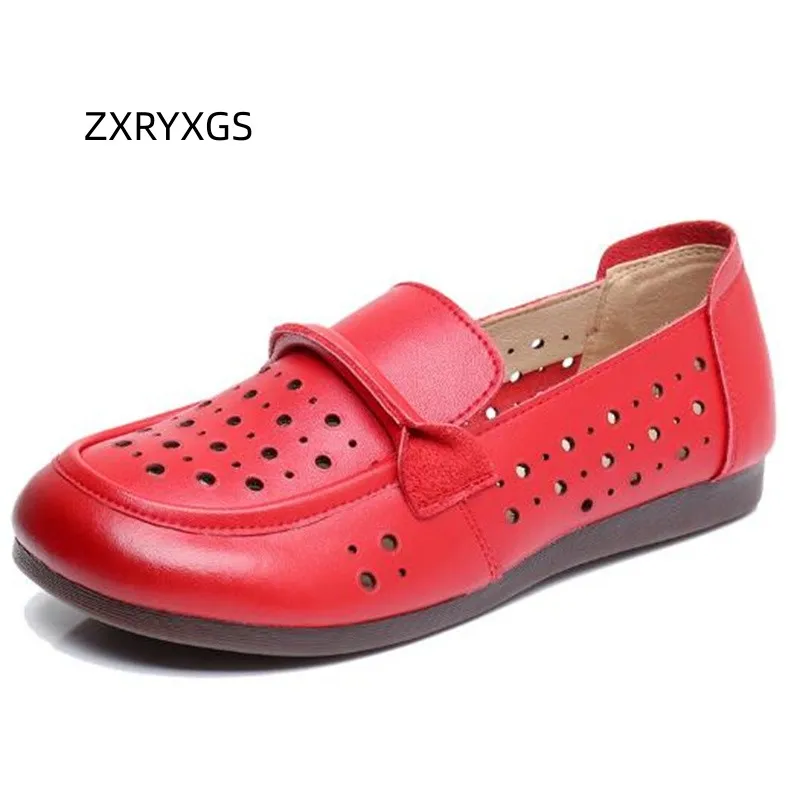 

ZXRYXGS Hot Selling Breathable and Comfortable Hole Shoes Woman Flats Sandals 2023 New Summer Autumn Genuine Leather Shoes Flats