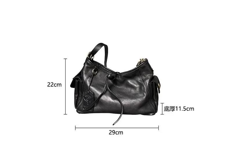 Outdoor-Tagesreise-Designer, handgefertigt, echtes Leder, schwarze Damen-Umhängetasche, lässig, natürlich, weich, echtes Rindsleder, Unterarmtasche – Detail 1