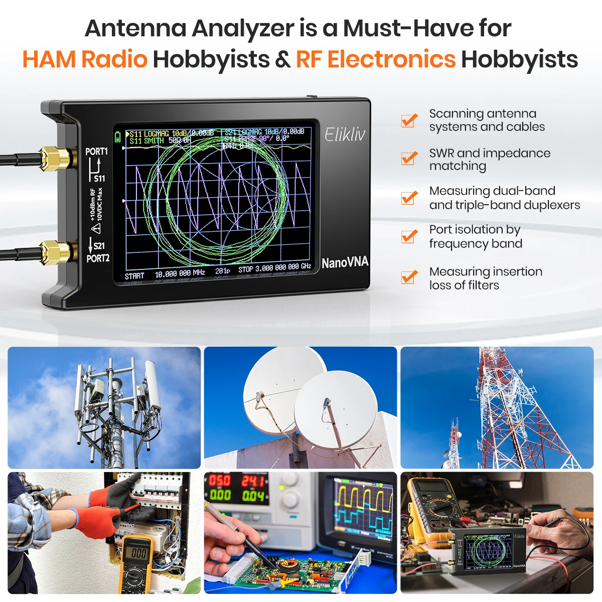 Spectrum Anslyzer NanoVNA-H4 Vector Network Antenna Analyzer 10KHz-1.5GHz MF HF VHF UHF Antenna Tuner nano vna NanoVNA-H 5