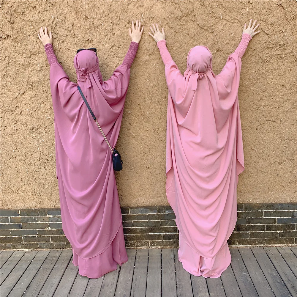 

Muslim Women Overhead Khimar Caftan 2 Pieces Set Eid Ramadan Islamic Prayer Garment Clothing Tops Skirt Suit Arabic Robe Abaya