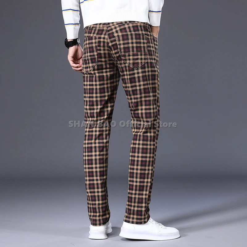 SHAN BAO-Calça masculina stretch de algodão estilo