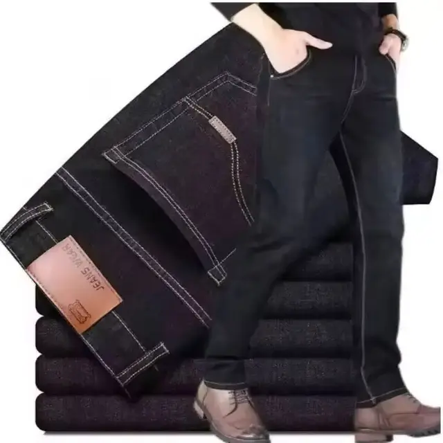 Nouveaux hommes jambe droite jean classique noir bleu micro élastique décontracté affaires pantalon en denim décontracté hommes marque pantalon 1