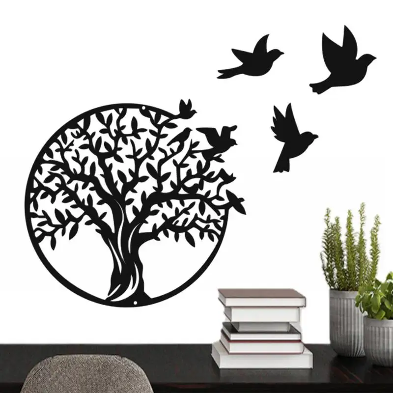 

Metal Tree Wall Art Tree And Bird Silhouette Iron Wall Art Family Tree Metal Wall Decor Home Decoration Living Room Decor