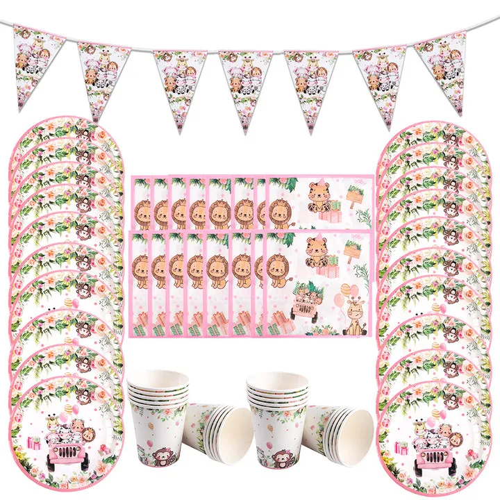 Mädchen Dschungel Tier Party Dekoration Safari Einweg Geschirr Tasse Teller Tischdecken Kinder Geburtstag Party Baby Dusche Liefert – Detail 2