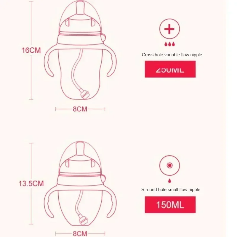 Silicone Nano Baby Bottle Feeding Bottles with Handle for Baby Weaning Anti-Choking Nipple Bottle for 0-9 Month 150ML/250ML