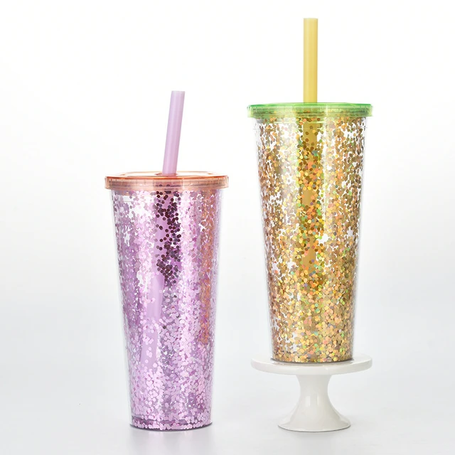 750ml Acrylic Drinking Tumbler With Straw Lid Double Wall Boba Tea