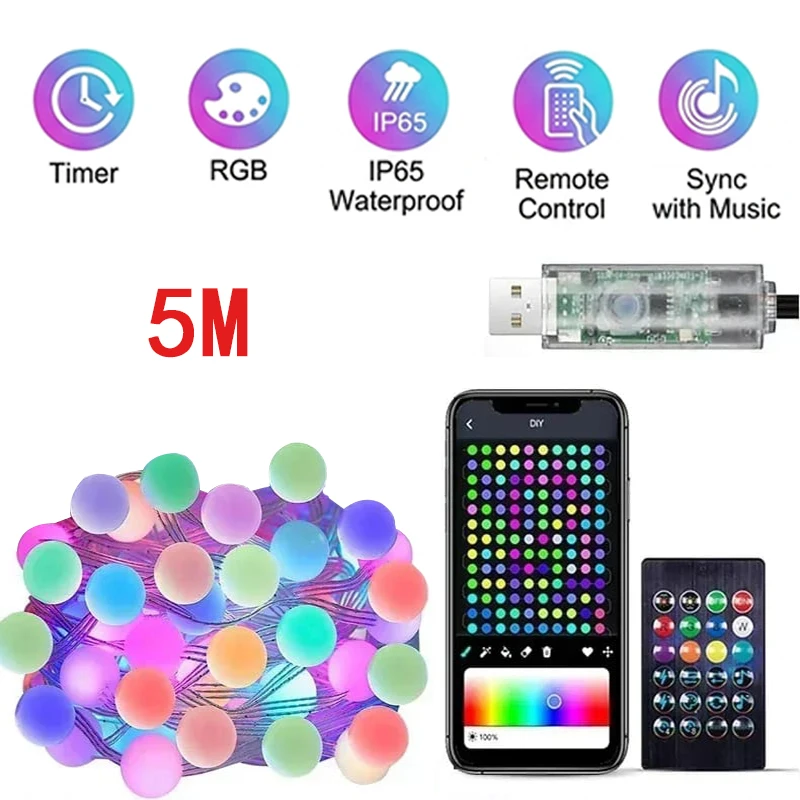 Bluetooth-Controlled LED Fairy Lights - Color-Changing String Lights for Indoor and Outdoor Decor