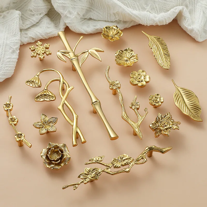 จีนทองเหลืองเฟอร์นิเจอร์จับดอกไม้รูปลิ้นชักตู้เสื้อผ้าตู้ประตูจับเฟอร์นิเจอร์ฮาร์ดแวร์ตกแต่ง 1