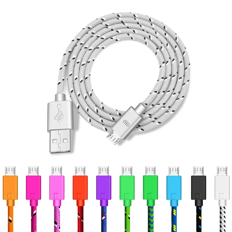 

10pcs 1m/2m/3m Nylon Braided Micro USB Cable Data Sync Charger For Samsung Huawei Xiaomi HTC Android Phone USB Micro Cables