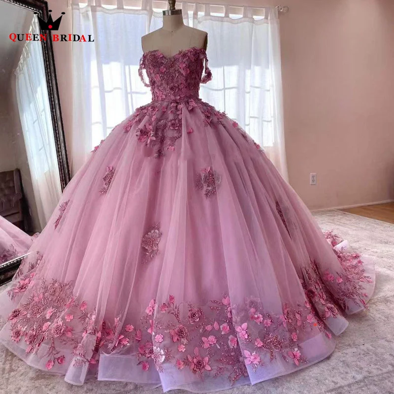 

Exquisite Pink Quinceanera Dresses Beading Handmade Flower Ball Gown vestido de 15 años para joven quinceañeras Custom Made LJ06