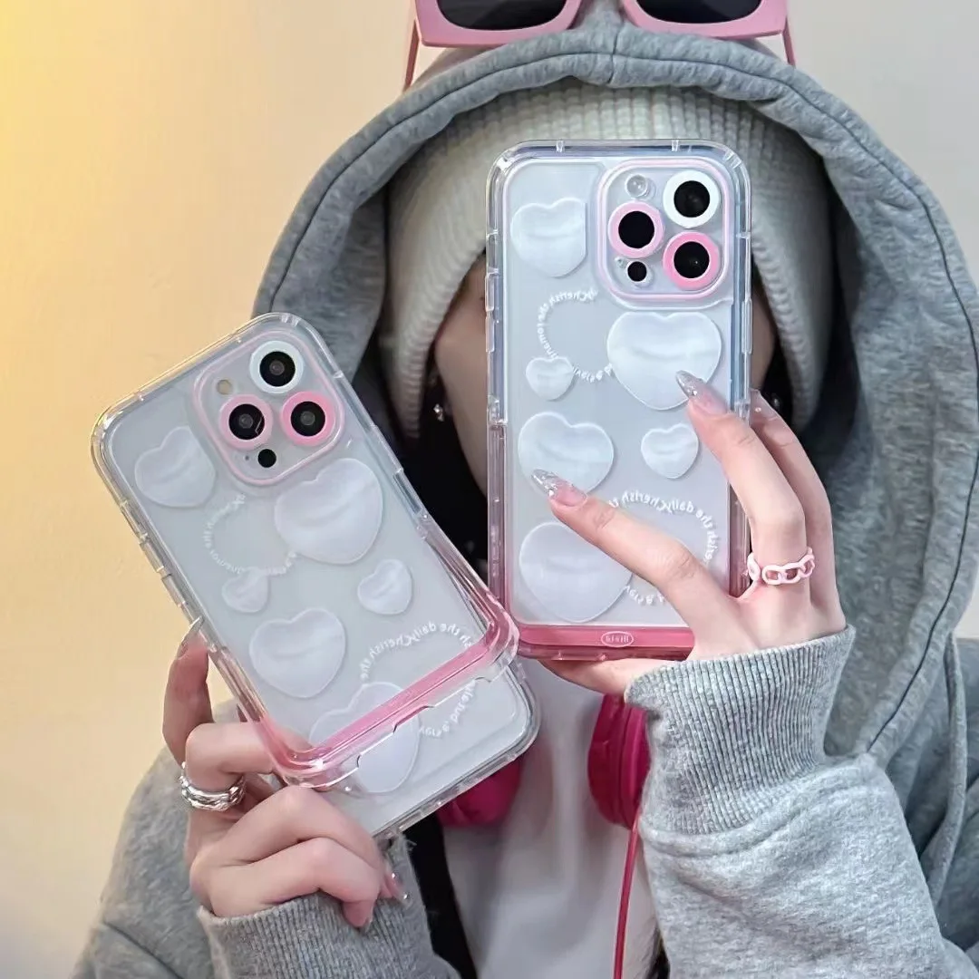 

3D White Love Apple Invisible Bracket Phone Case For iphone 14 13 12 11 Pro Max X XR XSMAX 7 8 Plus SE TPU Case Cover