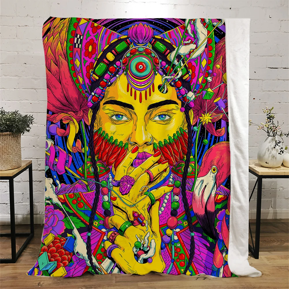 

CLOOCL Fashion Flannel Blankets Girls Art Psychedelic Pictures 3D Print Throw Blankets for Beds Travel Portability Quilts