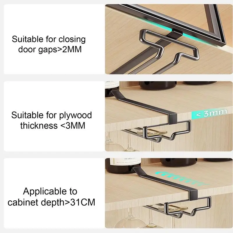 Wine Glasses Holder Under Cabinet Stemware Hanging Rack Bartender Organizer Glass Goblet Iron Rack Bar Kitchen gadgets 3