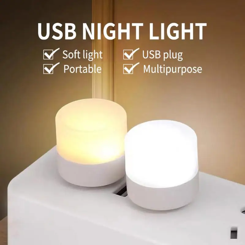 

1pc USB Plug Lamp Mini Night Light Computer Mobile Power Charging Small Book Lamps LED Eye Protection Square Reading Light