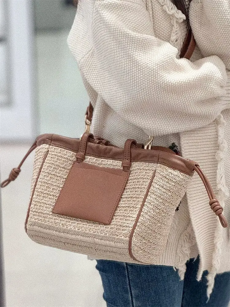 Fashion Ladies Basket Shopper Bag Beach Straw Bag Summer Woven Travel Handbag For Women Luxury Design Underarm Shoulder Bags