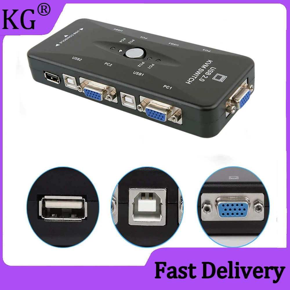 

4Port KVM Switch USB HDMI KVM Box 4 In 1 Out 4K 1080P VGA Splitter Four Hosts One Keyboard Mouse Share Display usb splitter