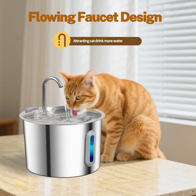 2.2L Stainless Steel Cat Water Fountain,Pet Water Dispenser With Filter,Dog Drinking Fountain For Cats,Ultra Quiet Water Pump 4