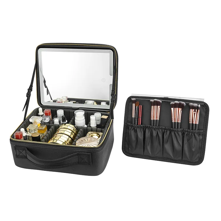 thumbnail image 1 of Estuche cosmético LED con luces y espejo Estuche cosmético de gran capacidad Estuche cosmético de tacto premium Estuche de maquillaje de lujo, 1 of 5