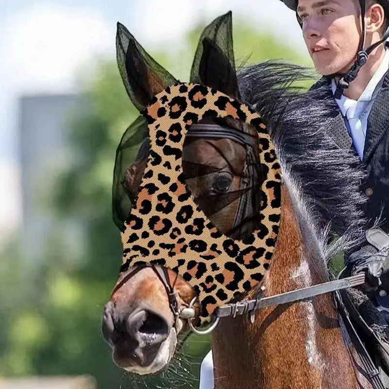 Horse Fly Face Cover Leopard Print Pattern Equestrian Supplies Comfortable Breathable Anti-Mosquitoes Cover Horse Care Product 2