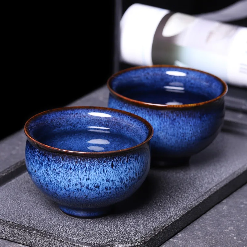 Jun Kiln Tea Cup Master Cup Large Kiln Change Blue Single Bucket Hat Kung Fu Tea Self Use Cups Friend Gift