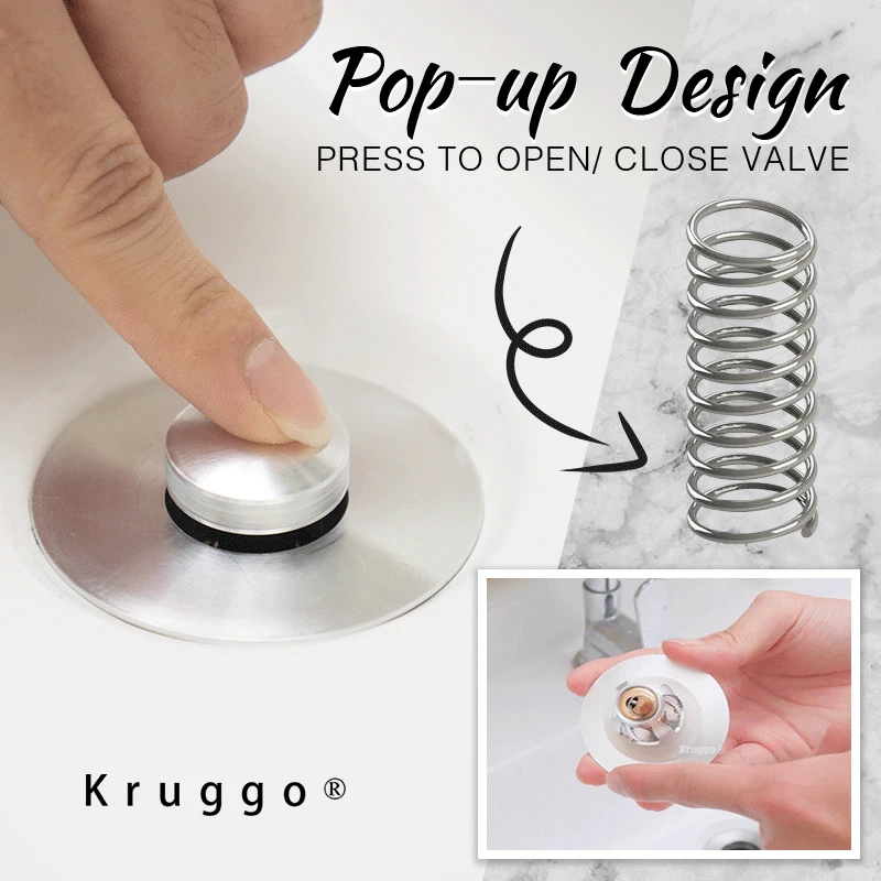 

Kruggo Pop Up Bathroom Sink Stopper Stainless Steel Universal Bounce Core Basin Drain Filter Hair Catcher Deodorant Bath Stopper