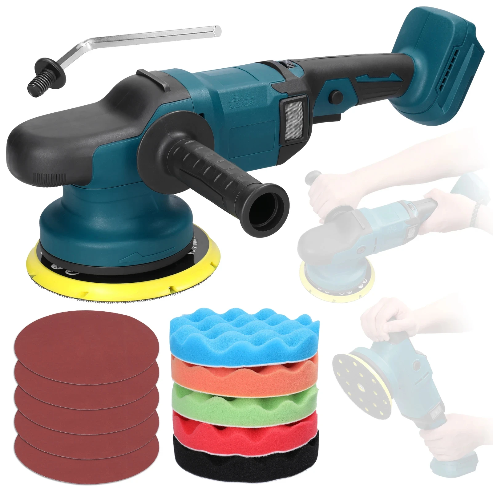 150mm Car Polisher 6 Gears Electric Car Cordless Brushless Auto Waxing Cleaning Polishing Machine Wood Sanding Rust Removal Tool