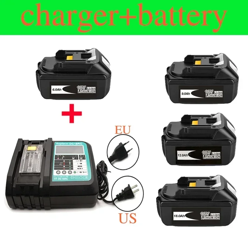 

BL1860 18V 6000mAh battery and charger for Makita 18V battery charging replacement BL1840 BL1850 BL 1860 BL 1860B screen charger