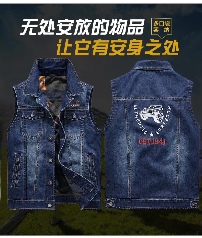Gilet Di Jeans Uomo - Senza Maniche, Multitasche - Stile Vintage Per Moto O Lavoro - Foto 4