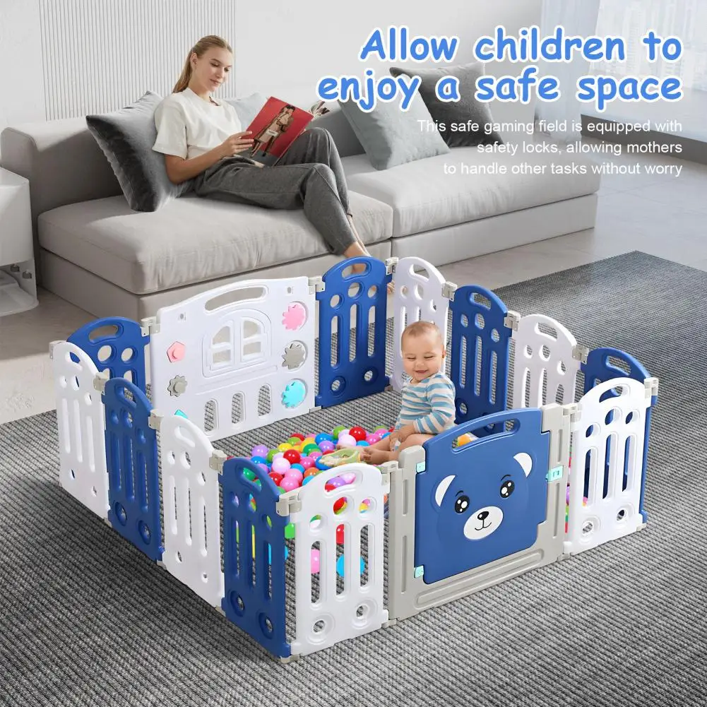 1Pc 14 Panels Baby Gate Playpen Spacious Area Foldable Baby Playpen Easy to Assemble Plastic Indoor Crawling Grille Indoor Toys 3