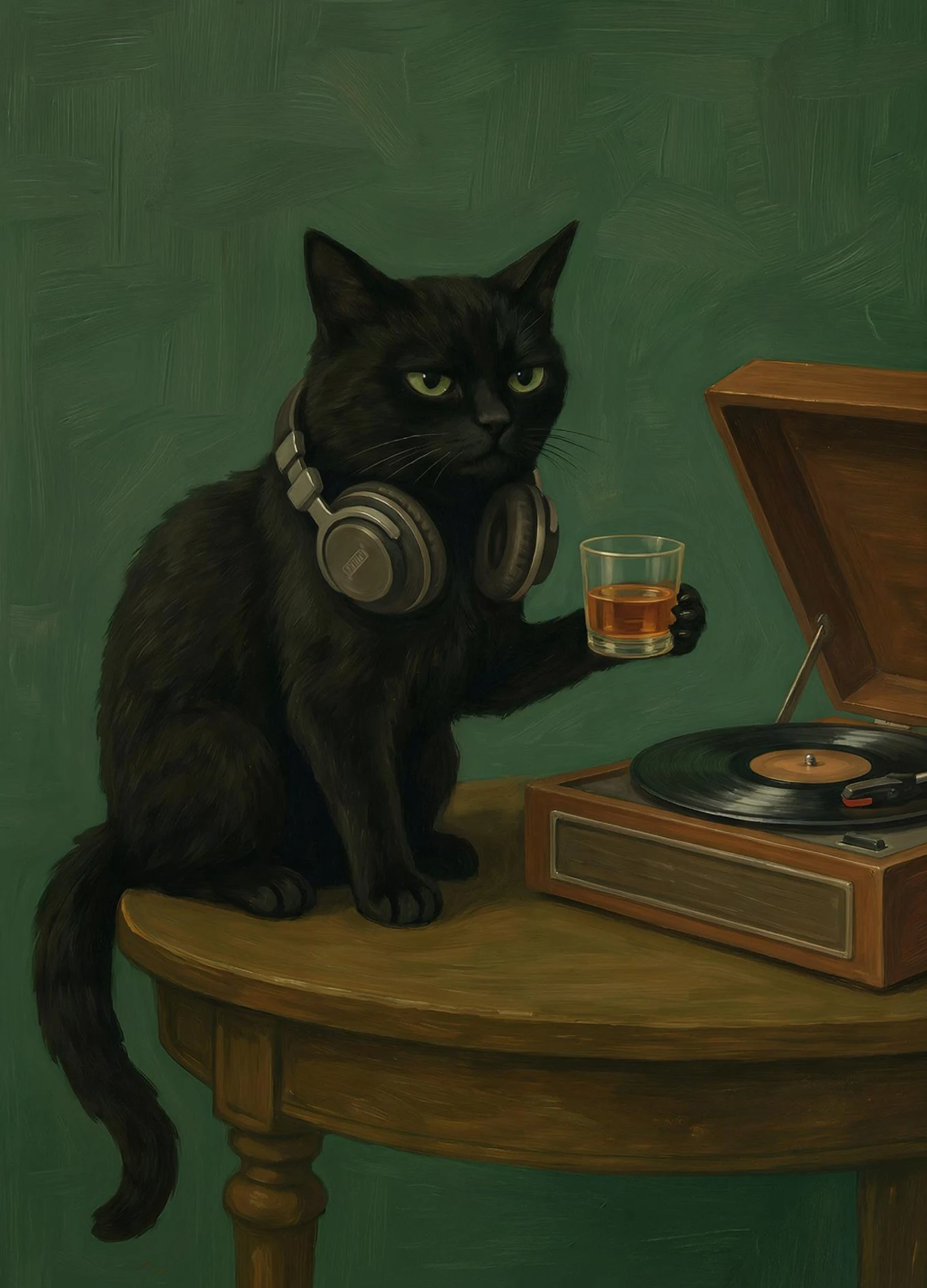 Charming Black Cat & Desserts Art Canvas