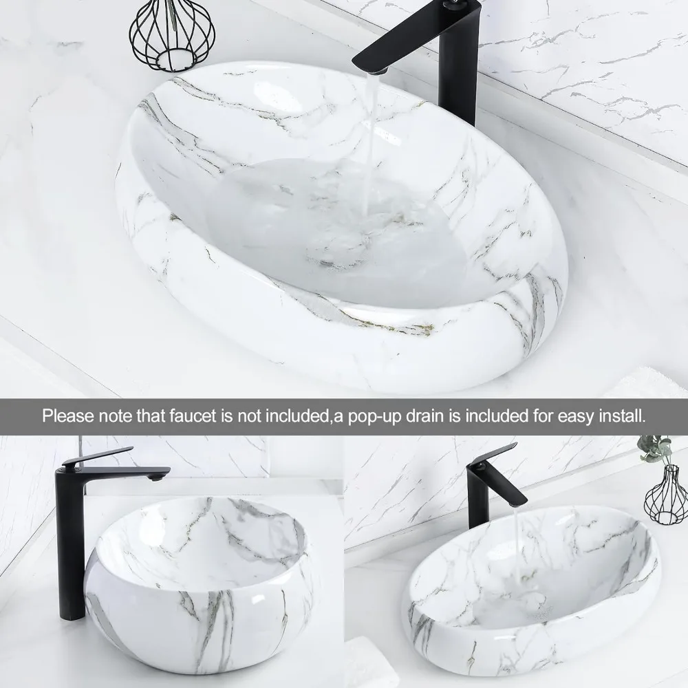 Bathroom Sink 24'' X 16'' Modern Above Counter Countertop Bathroom Vessel Sink Oval Sinks Furniture Fixture Home Improvement 4