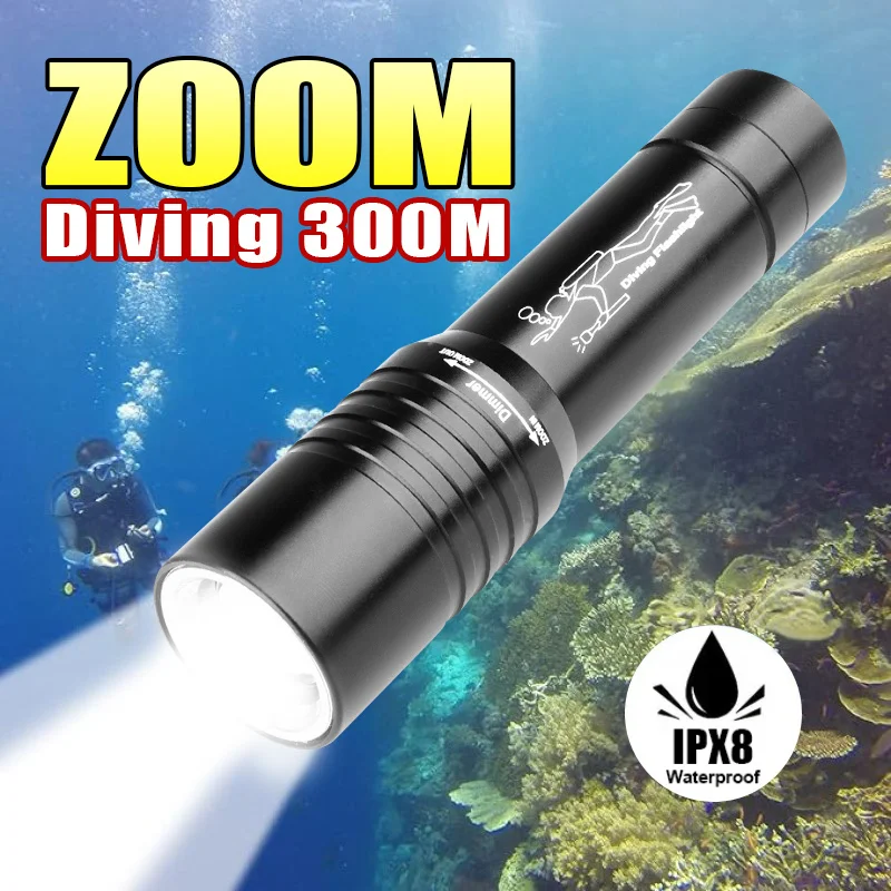 Diving300MZoomUnderwaterFlashlightHighPowerLEDT6TorchLight