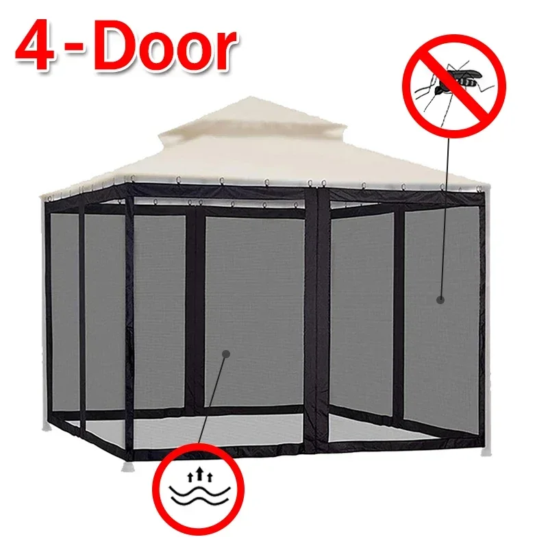 

Curtain 4-door Waterproof With Garden Screen Black 300x300x210cm Canopy Net Replacement Mosquito Gazebo Universal Zippers