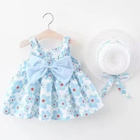 Vêtements d'été pour bébés de 0 à 3 ans, robe de princesse fleurie sans manches avec chapeau et nœud pour filles, vacances à la mer 3