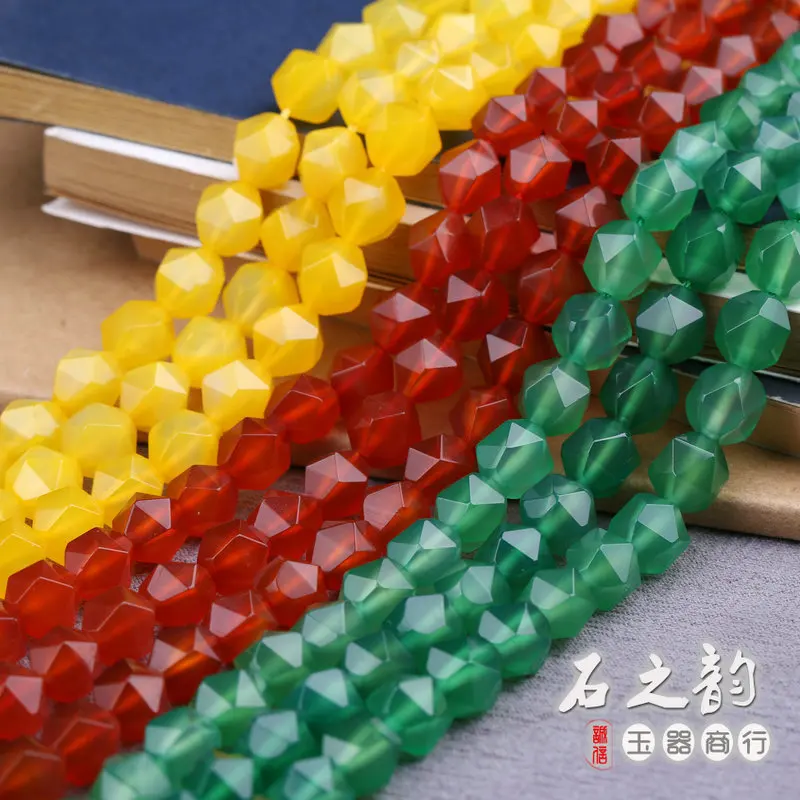 

Natural Faceted Agate Beads For Jewelry Making Diy String Bracelet Beaded Necklace Red Yellow Green Agate Loose Bead Accessories