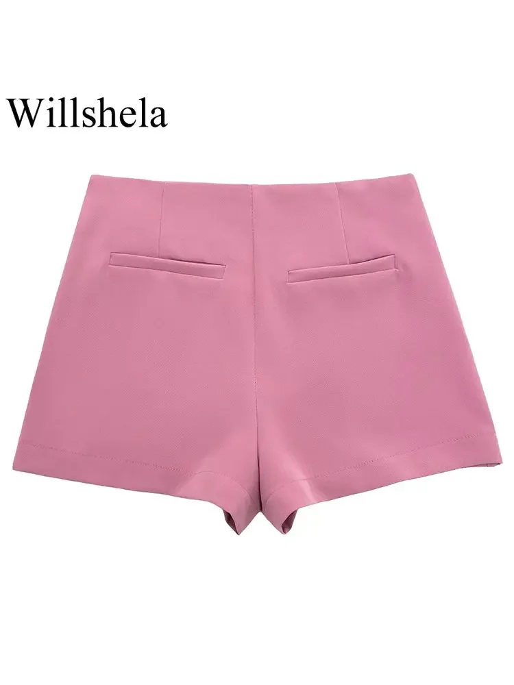 Willshela Women Fashion Solid Side Zipper Skirts Shorts Vintage High Waist Female Chic Lady Shorts