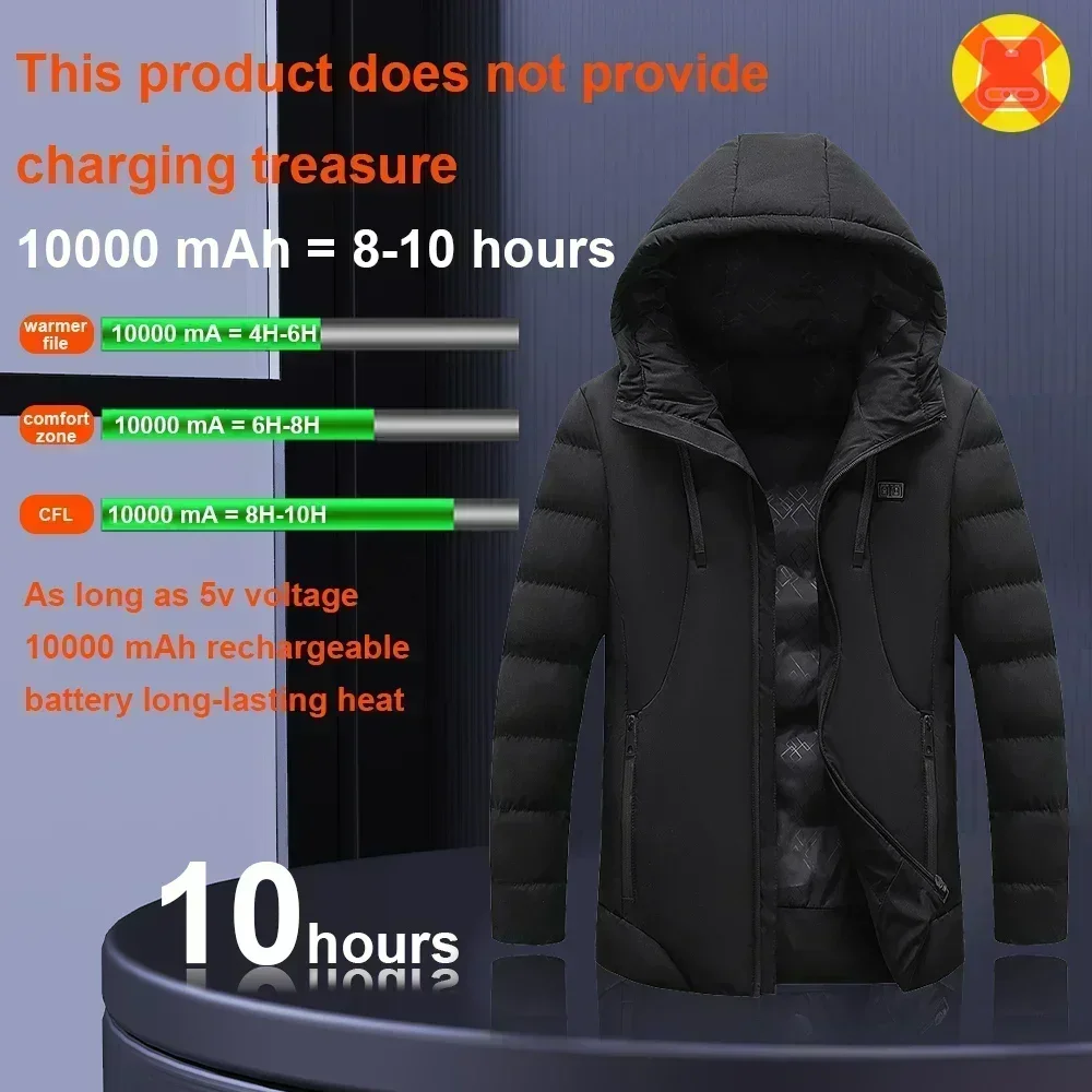 COMXZ ​4 Zone USB Heated Jacket for Men Winter Electric Heating Coat Smart Control Hooded Parka 6XL Camping Hiking Warm Thermal​