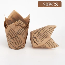 Vintage Newspaper-Style Cupcake Baking Cups (50-Pack) - Elegant Bakeware (Brown letters)