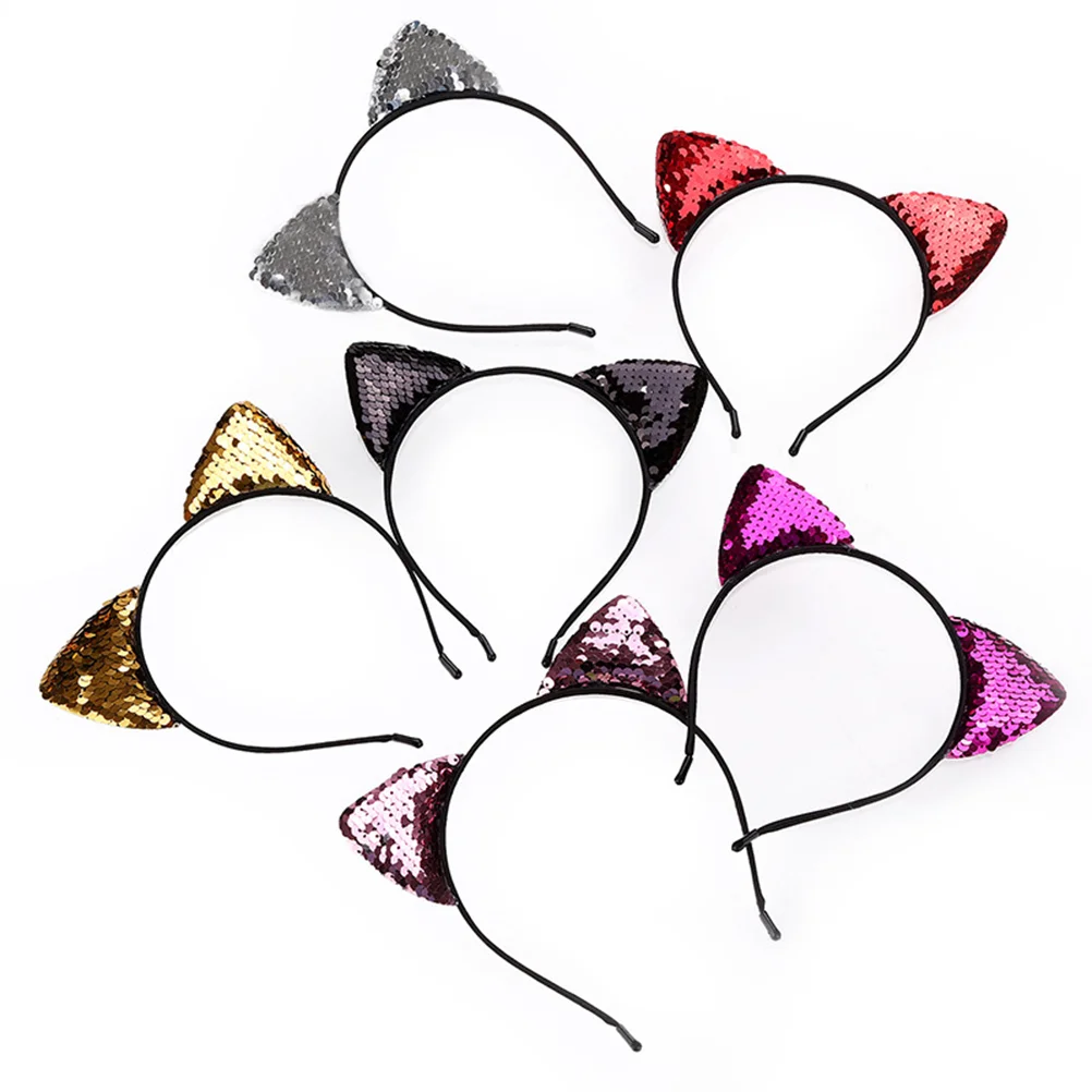 

8pcs Cat Ear Headband Colorful Sequin Hair Costume Headwear for Party Birthday