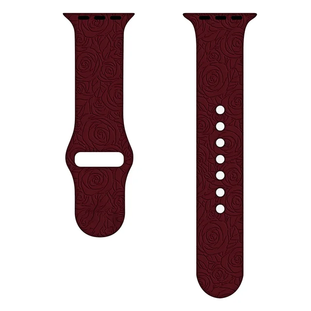 Sport Strap for Apple Watchband 44mm 40mm 38mm 42mm 41mm 45mm Printed Silicone Bracelet for iwatch series 7 6 5 4 3SE watch band rose-wine red