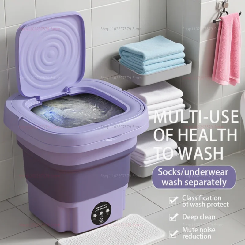 Portable small folding washing machine with a rotary dryer for socks, underwear washing machine, small home washing machine with EU plug.
