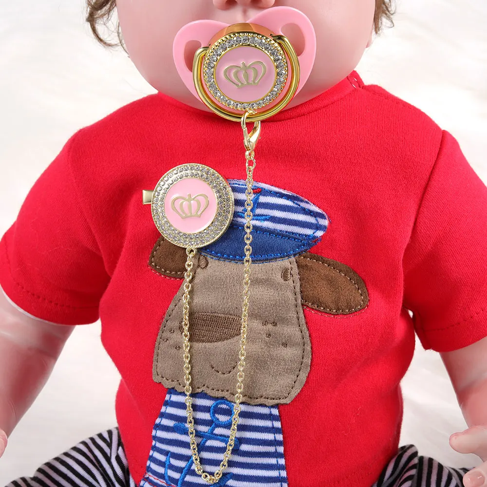 Pacifier Crown Luxury Gold Pacifier Clips Bling For Newborn Babies Alphabet Infant Pacifier Letter Unique Baby Shower chupetes 2